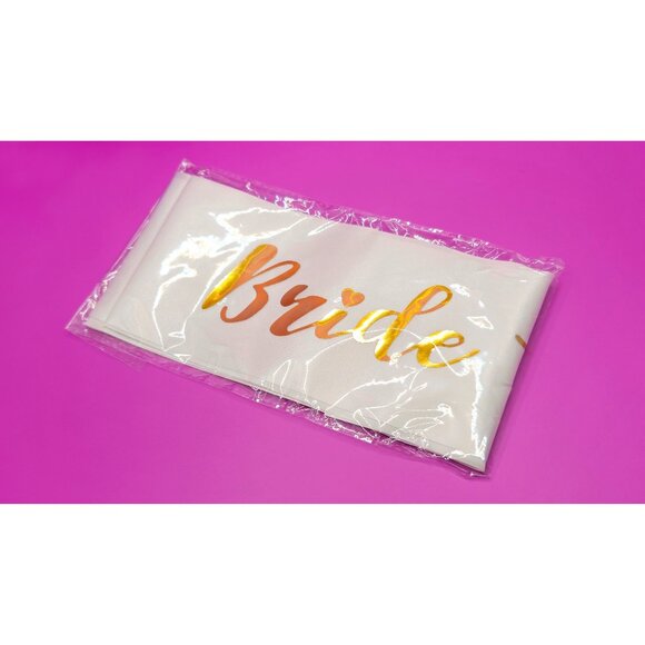 Boomba "Bride To Be" White and Gold Satin Bridal Sash NWT - Picture 1 of 8